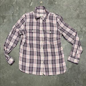 Talbots Men's Casual Plaid Shirt - Purple and White
